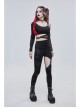Black Gothic Off-The-Shoulder Asymmetrical Design Small Skull Decoration Long-Sleeve T-Shirt With Cutout Straps At The Waist