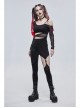 Black Gothic Off-The-Shoulder Asymmetrical Design Small Skull Decoration Long-Sleeve T-Shirt With Cutout Straps At The Waist