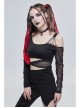 Black Gothic Off-The-Shoulder Asymmetrical Design Small Skull Decoration Long-Sleeve T-Shirt With Cutout Straps At The Waist