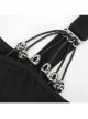 Black Gothic Off-The-Shoulder Asymmetrical Design Small Skull Decoration Long-Sleeve T-Shirt With Cutout Straps At The Waist