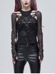 Long-Sleeved T-Shirt In Black Cotton Jersey With A Pentagram Design And A Bone Pattern Print