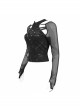 Long-Sleeved T-Shirt In Black Cotton Jersey With A Pentagram Design And A Bone Pattern Print