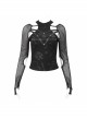 Long-Sleeved T-Shirt In Black Cotton Jersey With A Pentagram Design And A Bone Pattern Print