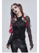 Long-Sleeved T-Shirt In Black Cotton Jersey With A Pentagram Design And A Bone Pattern Print