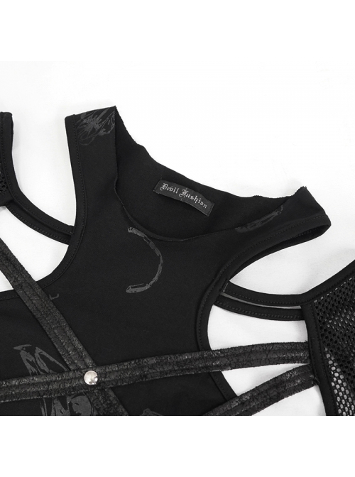 Long-Sleeved T-Shirt In Black Cotton Jersey With A Pentagram Design And A Bone Pattern Print