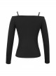 Long-Sleeved Off-The-Shoulder T-Shirt In Cotton Knitted Fabric With Pentagram Embellished Mesh Skull Print