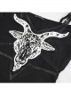 Long-Sleeved Off-The-Shoulder T-Shirt In Cotton Knitted Fabric With Pentagram Embellished Mesh Skull Print