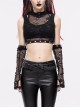 Gothic Cotton Knitted Fabric Fake Two-Piece Small Stand-Up Collar Patchwork Skull Mesh Super Short Vest