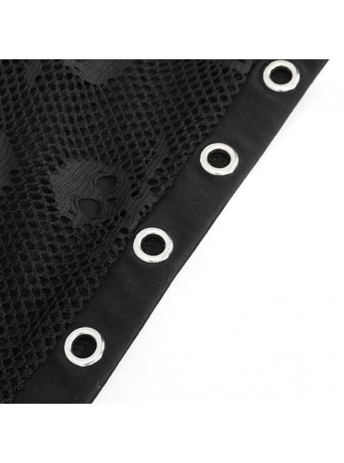 Gothic Cotton Knitted Fabric Fake Two-Piece Small Stand-Up Collar Patchwork Skull Mesh Super Short Vest