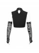 Gothic Cotton Knitted Fabric Fake Two-Piece Small Stand-Up Collar Patchwork Skull Mesh Super Short Vest