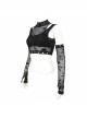 Gothic Cotton Knitted Fabric Fake Two-Piece Small Stand-Up Collar Patchwork Skull Mesh Super Short Vest