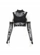 Gothic Cotton Knitted Fabric Fake Two-Piece Small Stand-Up Collar Patchwork Skull Mesh Super Short Vest