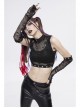 Gothic Cotton Knitted Fabric Fake Two-Piece Small Stand-Up Collar Patchwork Skull Mesh Super Short Vest