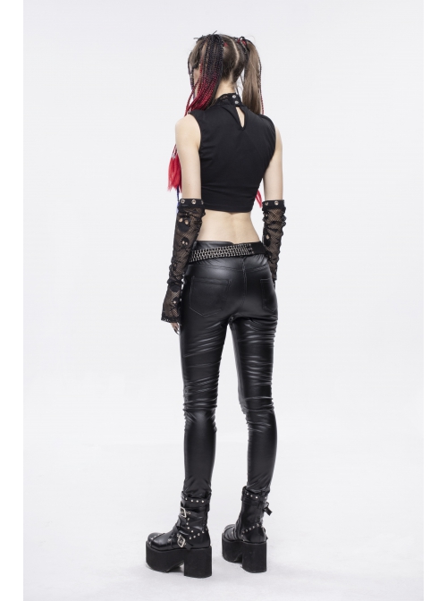 Gothic Cotton Knitted Fabric Fake Two-Piece Small Stand-Up Collar Patchwork Skull Mesh Super Short Vest