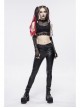 Gothic Cotton Knitted Fabric Fake Two-Piece Small Stand-Up Collar Patchwork Skull Mesh Super Short Vest