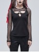 Knitted Cotton Stitching Mesh Yarn Deep V Basic Style Metal Pentagram Decoration Punk T-Shirt