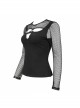 Knitted Cotton Stitching Mesh Yarn Deep V Basic Style Metal Pentagram Decoration Punk T-Shirt