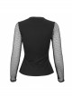 Knitted Cotton Stitching Mesh Yarn Deep V Basic Style Metal Pentagram Decoration Punk T-Shirt