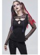 Knitted Cotton Stitching Mesh Yarn Deep V Basic Style Metal Pentagram Decoration Punk T-Shirt
