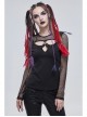 Knitted Cotton Stitching Mesh Yarn Deep V Basic Style Metal Pentagram Decoration Punk T-Shirt