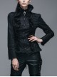 Gothic Black Stretch Ruffle Neck Design Pattern Buckle Ribbon Tied Rope Decoration Female Shirt