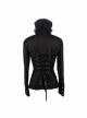 Gothic Black Stretch Ruffle Neck Design Pattern Buckle Ribbon Tied Rope Decoration Female Shirt