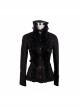 Gothic Black Stretch Ruffle Neck Design Pattern Buckle Ribbon Tied Rope Decoration Female Shirt