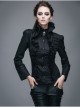 Gothic Black Stretch Ruffle Neck Design Pattern Buckle Ribbon Tied Rope Decoration Female Shirt
