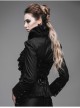 Gothic Black Stretch Ruffle Neck Design Pattern Buckle Ribbon Tied Rope Decoration Female Shirt