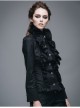 Gothic Black Stretch Ruffle Neck Design Pattern Buckle Ribbon Tied Rope Decoration Female Shirt