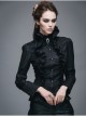 Gothic Black Stretch Ruffle Neck Design Pattern Buckle Ribbon Tied Rope Decoration Female Shirt