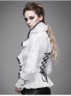 Gothic White Stretch Ruffle Neck Design Pattern Buckle Ribbon Tied Rope Decoration Female Shirt