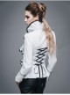 Gothic White Stretch Ruffle Neck Design Pattern Buckle Ribbon Tied Rope Decoration Female Shirt