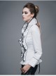 Gothic White Stretch Ruffle Neck Design Pattern Buckle Ribbon Tied Rope Decoration Female Shirt