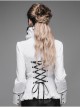 Gothic White Stretch Ruffle Neck Design Pattern Buckle Ribbon Tied Rope Decoration Female Shirt