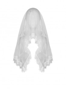 Gothic Embroidery Floral Pattern Decoration Female White Romantic Veil