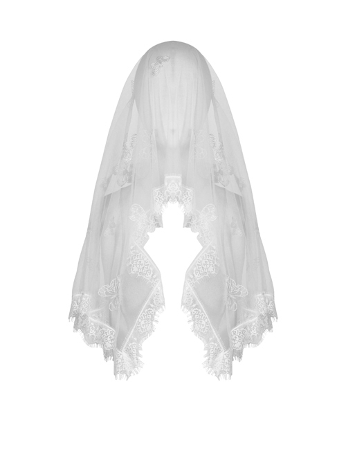 Gothic Embroidery Floral Pattern Decoration Female White Romantic Veil