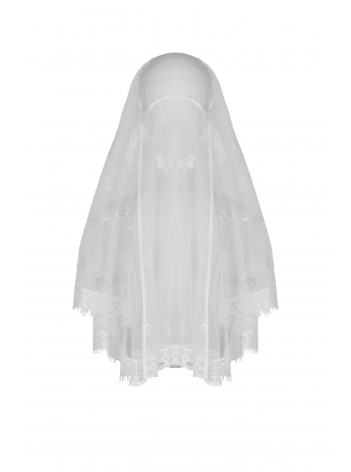 Gothic Embroidery Floral Pattern Decoration Female White Romantic Veil