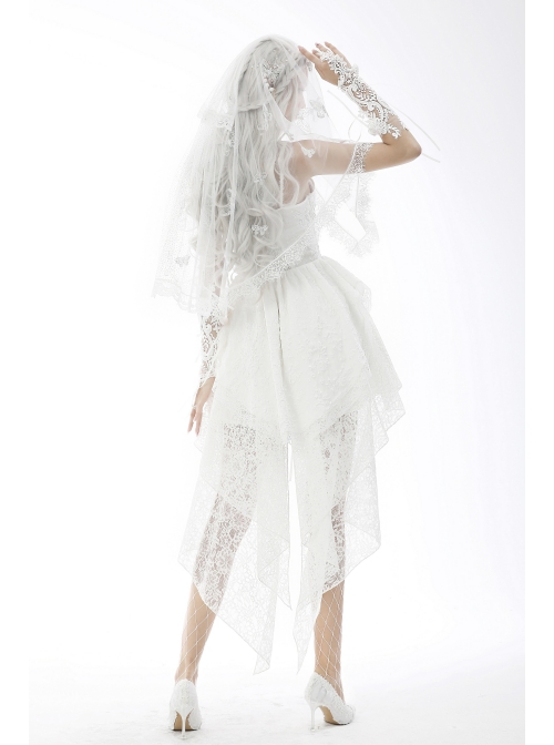 Gothic Embroidery Floral Pattern Decoration Female White Romantic Veil