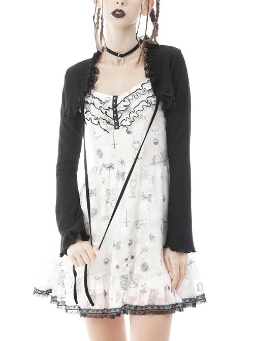 Black Lace Decorative Tie Rope Design Women Daily Easy-Match Lovable Short Cape