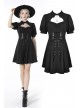 Black Chest Pleated Design Decorated With Metal Star Lace-Up Waist Lapel Dress