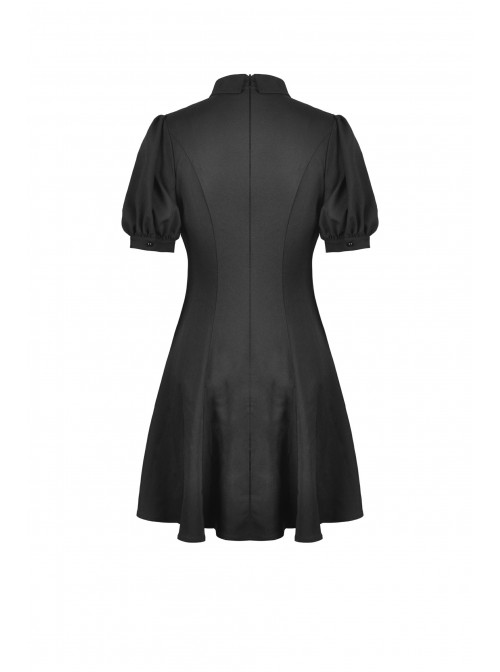 Black Chest Pleated Design Decorated With Metal Star Lace-Up Waist Lapel Dress