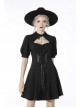 Black Chest Pleated Design Decorated With Metal Star Lace-Up Waist Lapel Dress