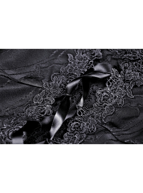 Gothic Fake Two Pieces Sexy Lace Embroidery Wide Mouth Flared Sleeve Design Inside Join Dress
