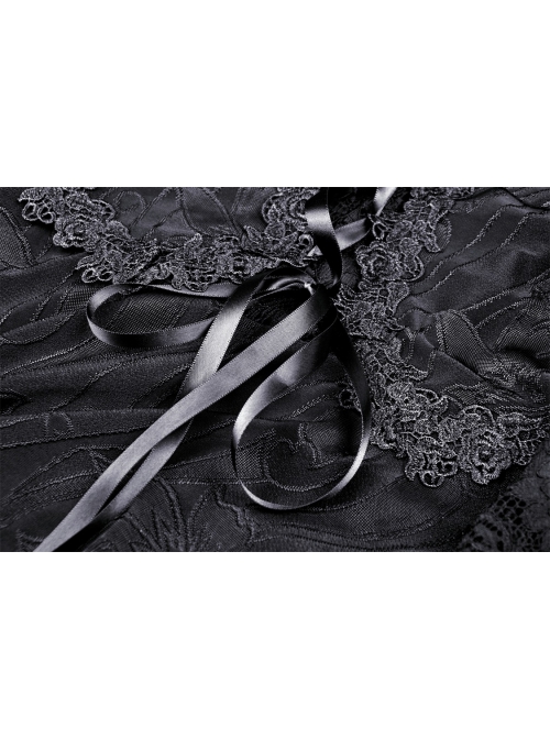 Gothic Fake Two Pieces Sexy Lace Embroidery Wide Mouth Flared Sleeve Design Inside Join Dress