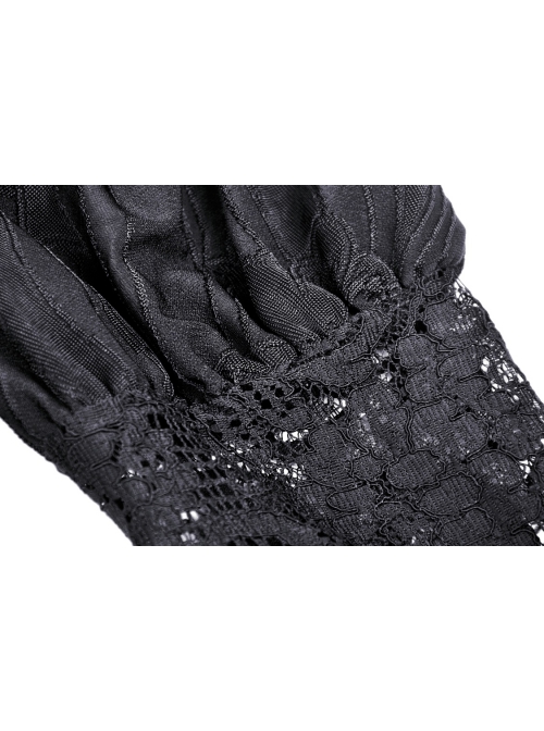 Gothic Fake Two Pieces Sexy Lace Embroidery Wide Mouth Flared Sleeve Design Inside Join Dress