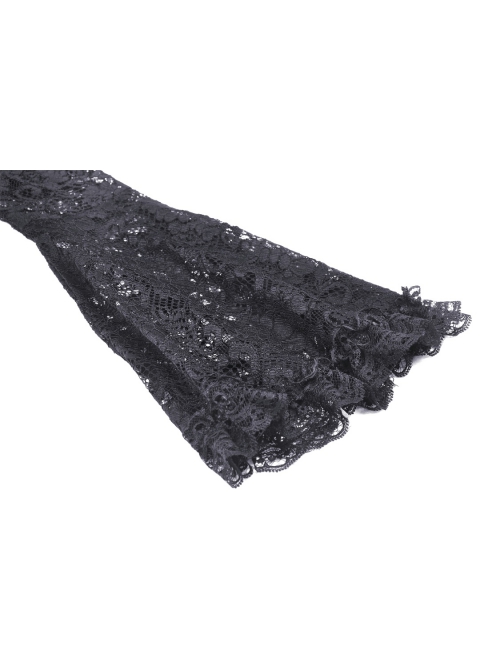 Gothic Fake Two Pieces Sexy Lace Embroidery Wide Mouth Flared Sleeve Design Inside Join Dress