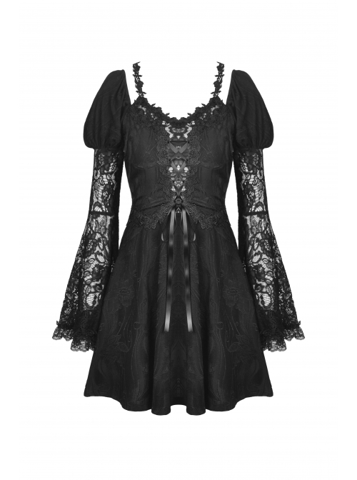 Gothic Fake Two Pieces Sexy Lace Embroidery Wide Mouth Flared Sleeve ...