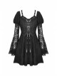 Gothic Fake Two Pieces Sexy Lace Embroidery Wide Mouth Flared Sleeve Design Inside Join Dress