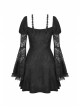 Gothic Fake Two Pieces Sexy Lace Embroidery Wide Mouth Flared Sleeve Design Inside Join Dress